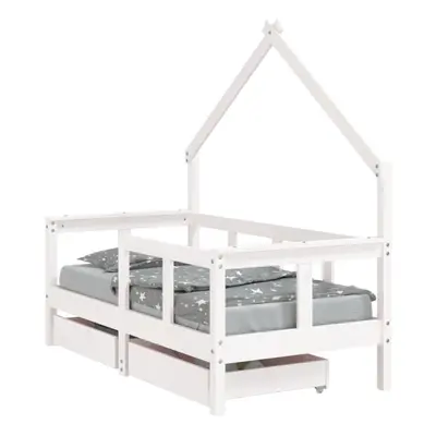 (white, x cm) vidaXL Kids Bed Frame Bedstead Bed Base with Drawers 90x190 cm Solid Wood Pine