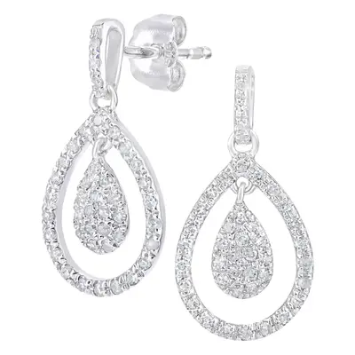 Jewelco London 9ct White Gold Round 0.28ct Diamond Teardrop Drop Earrings - PE0AXL5742W