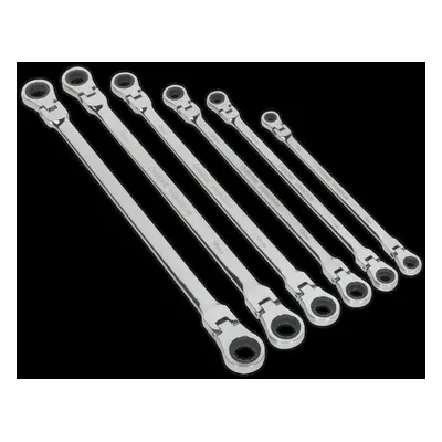 Flexi-Head Double End Ratchet Ring Spanner Set 6pc Extra-Long Metric