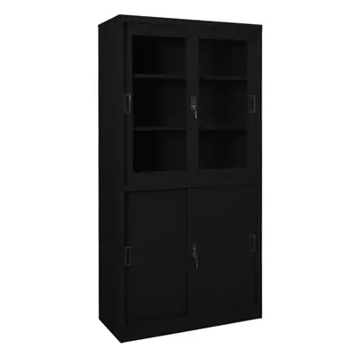 vidaXL Office Cabinet with Sliding Door Black Steel Filing Storage Cabinet