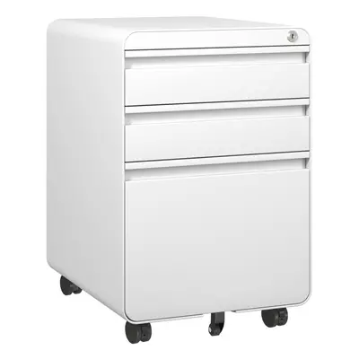 (White) 3-Drawer Mobile Rolling File Cabinet Lockable