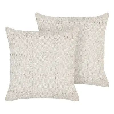 Set of Cotton Cushions Geometric Pattern x cm Beige IXORA