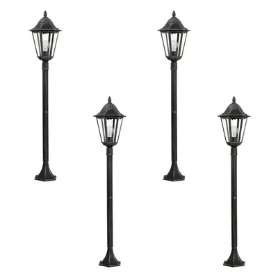 4 PACK IP44 Outdoor Bollard Light Black & Silver Lantern 1200mm Post 60W E27