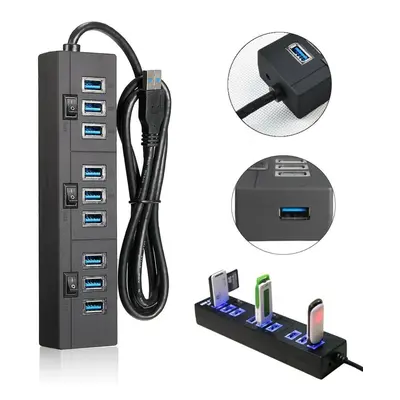 (USB 3.0) Port 3.0 USB Hub Adapter Charger with Switch For Computer PC Laptop iPhone 11Pro Mi10 