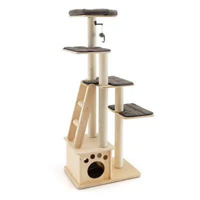 Wooden Cat Tower Modern Cat Tree Multi-level Cat Play Condo Scratching Posts