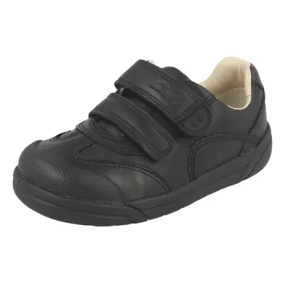 (UK Infant, Black) Boys Clarks Double Strap School Shoes Lil Folk Zoo - H Fit