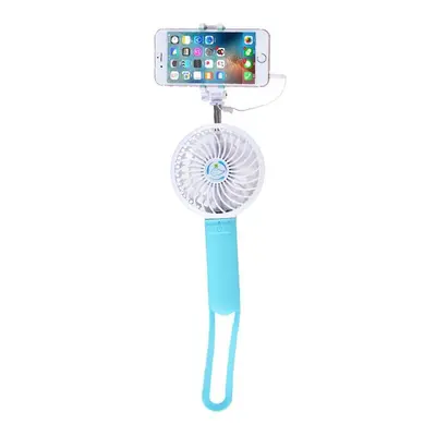 (Blue) Portable Desktop Handheld Doughnut Design Base LED Night Fan