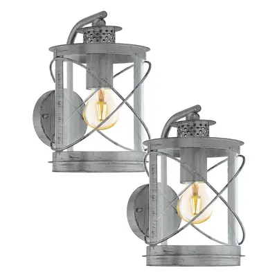 2 PACK IP44 Outdoor Wall Light Antique Silver & Glass Loop Lantern 60W E27