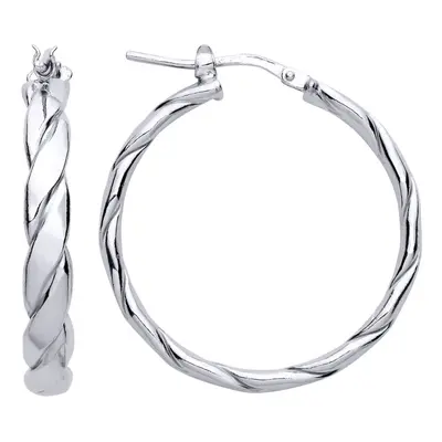 Jewelco London Ladies Rhodium Plated Sterling Silver Plaited Chunky Twist Hoop Earrings 28mm 4mm