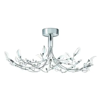 10 Arm Chrome Semi Flush Light With White Leaf Glass