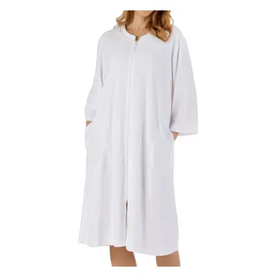 (White, Medium - UK 12/14) Slenderella Ladies Floral Embossed Zip Up Soft Fleece Dressing Gown