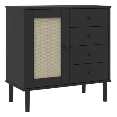 (black) vidaXL Sideboard Cupboard Highboard SENJA Rattan Look Black Solid Wood Pine