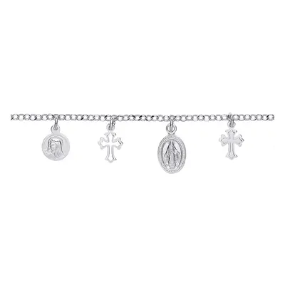 Jewelco London Ladies Sterling Silver Religious Cross Medallion Charm Bracelet 7.5 inch - GVB437