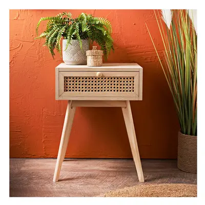 1 Drawer Bedside Night Stand Table Lamp Natural Cane Design G-0489