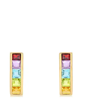 Jewelco London Women's 9ct Gold Rainbow Princess Cubic Zirconia Channel Set Column Drop Earrings