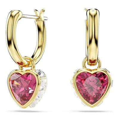 Swarovski Chroma drop earrings, Heart, Red, Gold-tone plated