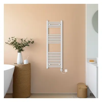 (White, 1200x400mm) NRG Prefilled Thermostatic Electric Straight Heated Towel Rail Radiator