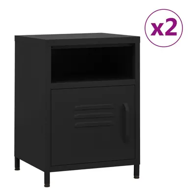 vidaXL 2x Nightstands Black Steel Bedroom Bedside Storage Cabinet Side Table