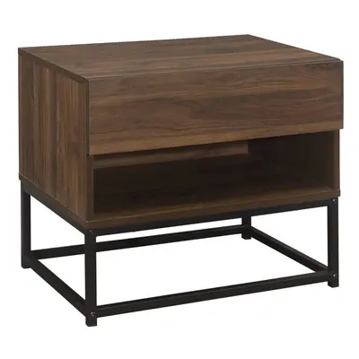 Houston Walnut Industrial Drawer Bedside - Internal Shelf - Metal Base