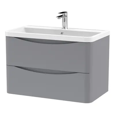 Wall Hung Drawer Vanity Basin Unit with Polymarble Basin, 800mm - Satin Grey