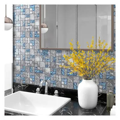 vidaXL 22x Self-adhesive Mosaic Tiles Grey and Blue 30x30 cm Glass Wall Tile