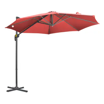 Outsunny x 3(m) Cantilever Parasol Garden Umbrella with Cross Base Wine Red