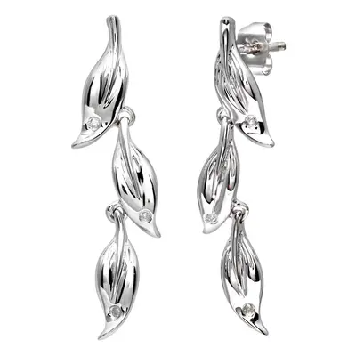 Jewelco London 9ct White Gold Round 3pts Diamond Leaf Drop Earrings - PE0AXL3241W