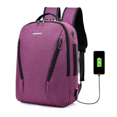 (Purple) 17L Anti-theft Men Women Laptop Notebook Backpack USB Charging Port Lock Travel School 