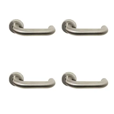 4x PAIR 22mm Round Bar Safety Handle on Round Rose Concealed Fix Satin Steel