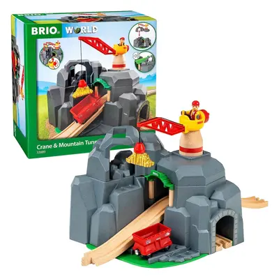 BRIO World Crane and Mountain Tunnel Train Set Accessories for Kids Age Years Up - Compatible wi