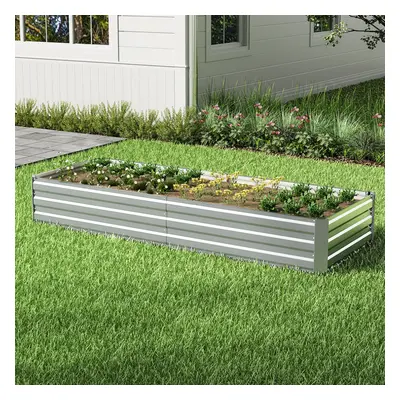 240cm W x 88cm D x 30cm H Outdoor Rectangular Metal Raised Garden Bed, Silver