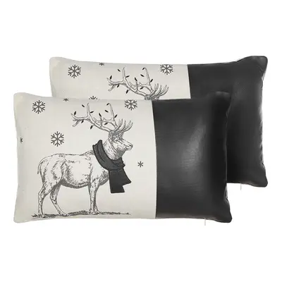 Set of Cushions Animal Pattern SVEN Faux Leather x cm Black