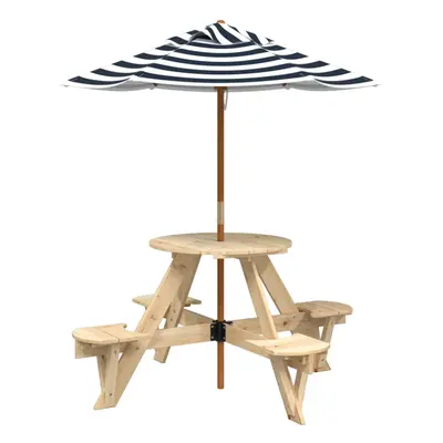 (brown and blue) vidaXL Picnic Table for Kids with Umbrella Play Table Round Solid Wood Fir