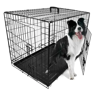 (Large size Dog Create 91x57x64 cm) Foldable Dog Crate Dog Cage Puppy Crates Non-Chew Metal with