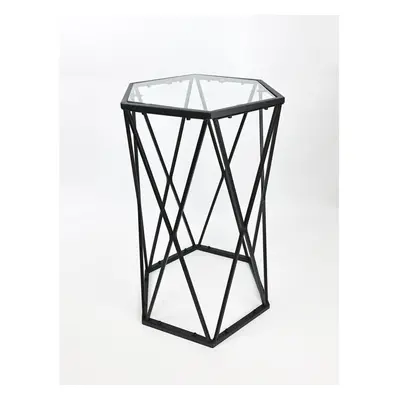 Hexagon Glass Tables with Black Metal Frame Coffee Table for Living Room