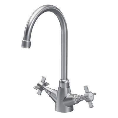 Traditional Mono Mixer Kitchen Tap with Crosshead Handles - Brushed Nickel