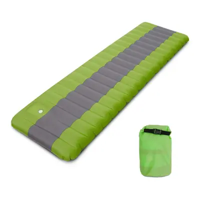 (Green) Inflatable Camping Mat Air Sleeping Pad with Built-in Foot Pump Backpacking Hiking Trave