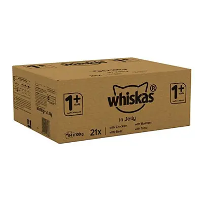 Whiskas wet pouches, delicious and tasty poultry selection in jelly, suitable for adult cats age