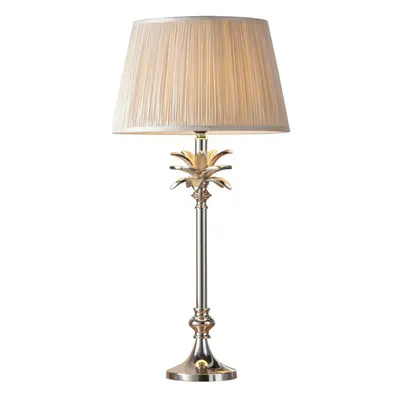 Table Lamp Polished Nickel Plate & Oyster Silk 60W E27 Base & Shade e10379