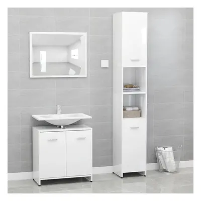 vidaXL Bathroom Furniture Set Piece High Gloss White Engineered Wood Mirror