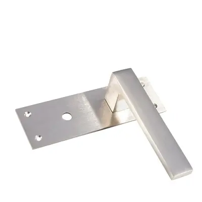 PAIR Straight Square Handle on Bathroom Backplate x 50mm Satin Nickel