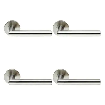 4x PAIR Round Mitred Bar Safety Handle on Round Rose Concealed Fix Satin Steel