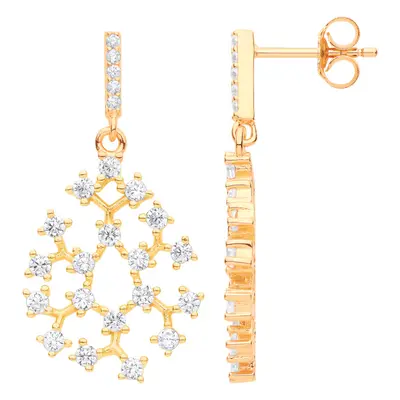 Jewelco London Ladies Gold-Plated Sterling Silver CZ Pear Snowflake Cluster Drop Earrings - EAG1