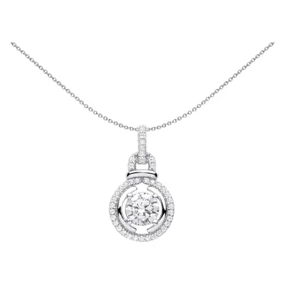 Jewelco London Ladies Sterling Silver CZ Lightbulb Collared Loop Halo Bracketed Solitaire Pendan