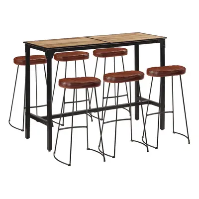 vidaXL Bar Set Piece Bar Table and Chairs Solid Rough Wood Mango and Metal