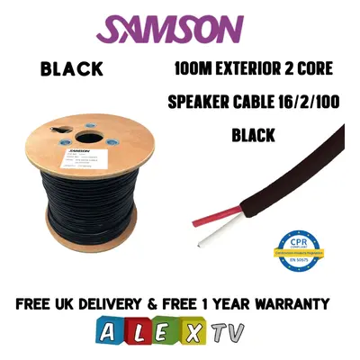 100m Samson 16/2 Exterior Outdoor Core Speaker Cable Drum in Black