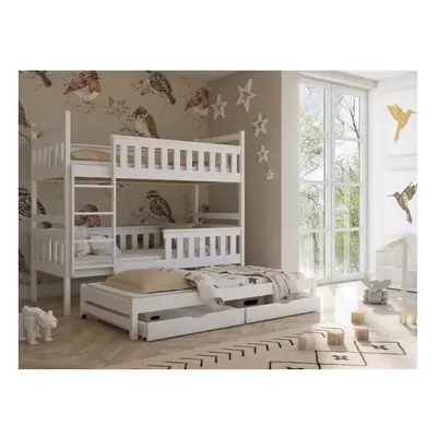 (White, No Mattress) Wooden Bunk Bed Kors with Trundle and Storage