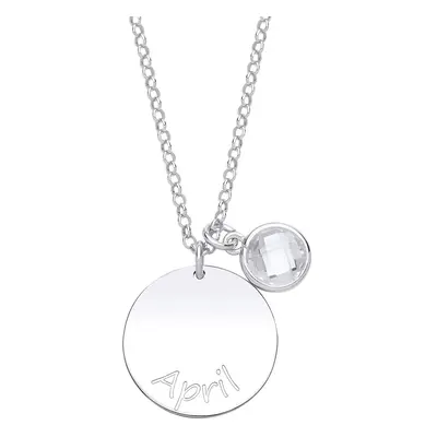 Jewelco London Ladies Sterling Silver Checkerboard Button Cubic Zirconia Birthstone Round Tag Me