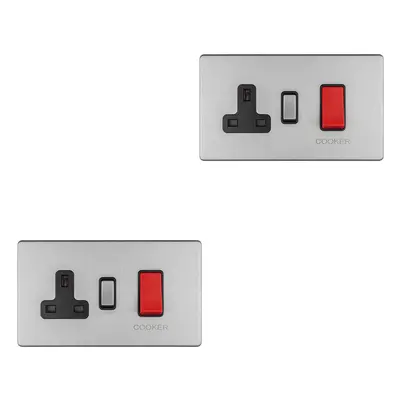 2 PACK 45A DP Oven Cooker Switch & 13A Switched Socket SCREWLESS SATIN STEEL