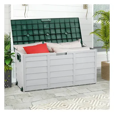 (Green+Light Grey) 290L Plastic Outdoor Garden Tool Storage Deck Box with Wheels